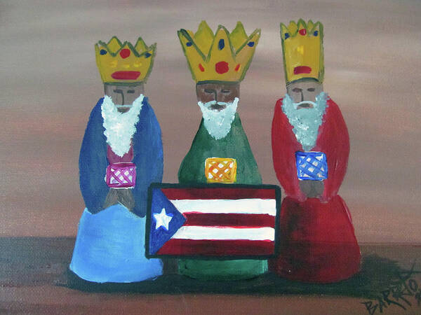 Los Reyes Magos Art Print featuring the painting Los Tres Reyes Magos by Gloria E Barreto-Rodriguez