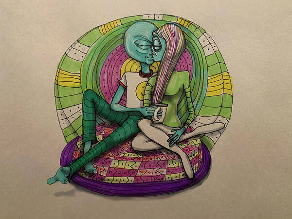 Lovers Art Print featuring the drawing Lounging Lovers by Similar Alien