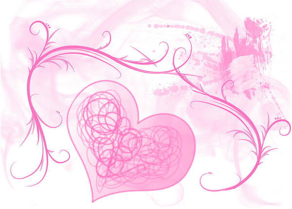 Valentine Art Print featuring the mixed media Love Pink Hearts by Moira Law