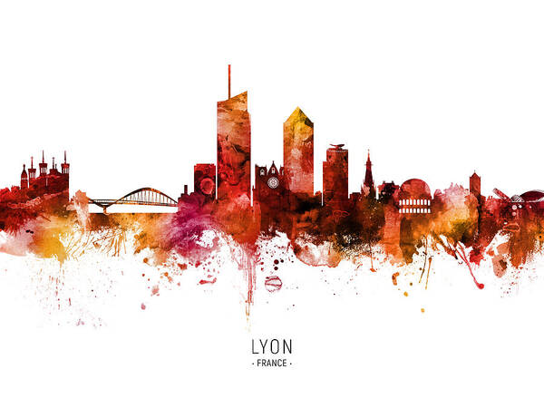 Lyon Art Print featuring the digital art Lyon France Skyline #23 by Michael Tompsett