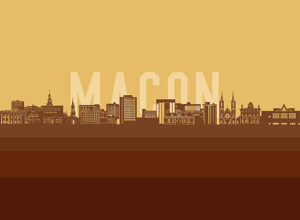 Macon Art Print featuring the digital art Macon skyline retro yellow by Bekim M