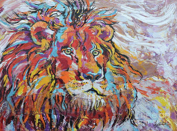 Lion Art Print featuring the painting Majestic Lion by Jyotika Shroff