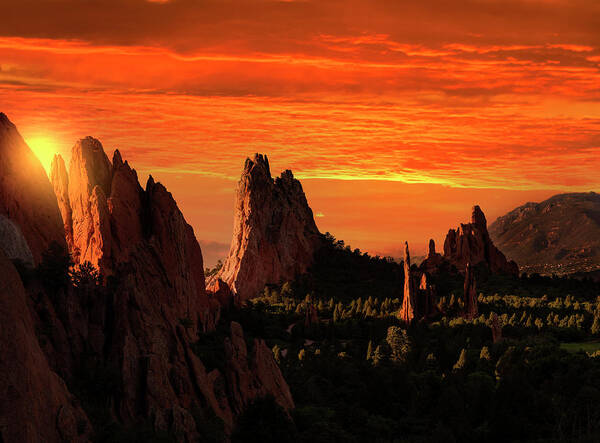 Stunning Sunrise Art Print featuring the photograph Magical Sunrise Over Garden Of Gods Park by Dan Sproul