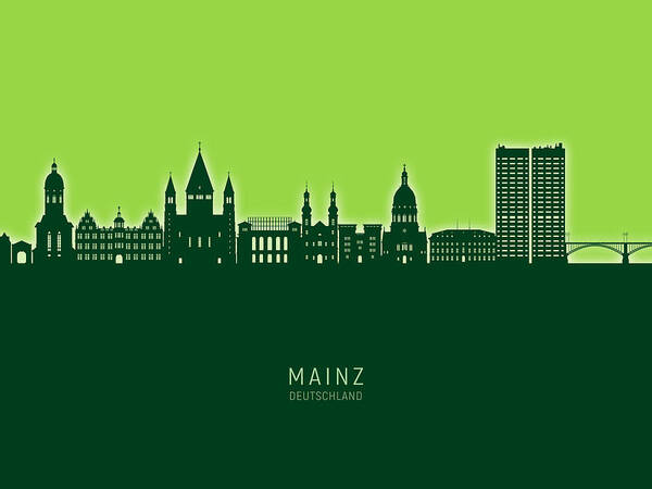 Mainz Art Print featuring the digital art Mainz Germany Skyline #84 by Michael Tompsett