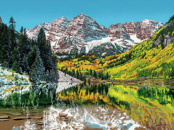 Mountains Art Print featuring the painting Maroon Bells by Nikita Coulombe