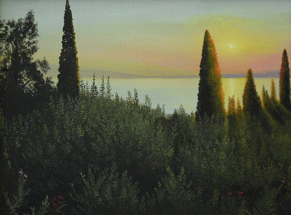 Mediterranean Art Print featuring the painting Mediterranean Sunset by Charles Owens