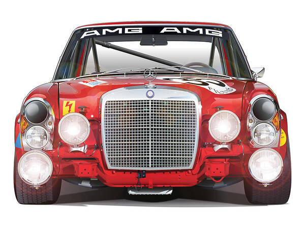 1971 Mercedes-benz 300sel 6.3 Amg Illustration Art Print featuring the drawing Mercedes-Benz 300SEL 6.3 AMG by Alain Jamar