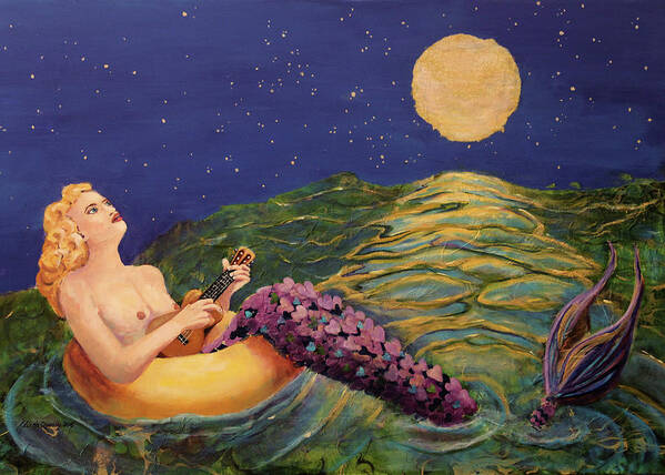 Mermaid Art Print featuring the painting Song of Love by Linda Queally by Linda Queally