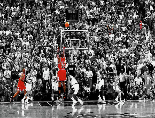Michael Jordan Art Print featuring the mixed media Michael Jordan The Last Shot 1b by Brian Reaves