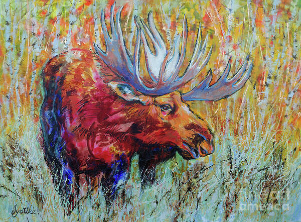Moose Art Print featuring the painting Mighty Moose by Jyotika Shroff