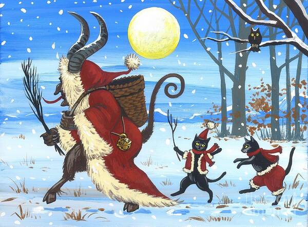 Print Art Print featuring the painting Mocking Krampus by Margaryta Yermolayeva