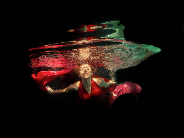 Model Art Print featuring the photograph Model underwater in pool of light by Dan Friend
