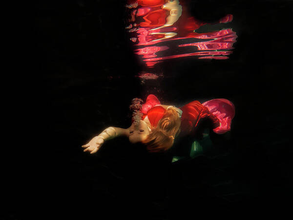 Model Art Print featuring the photograph Model underwater swimming upside down by Dan Friend