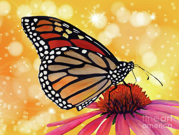 Butterfly Art Print featuring the painting Monarch Butterfly on Yellow by Hailey E Herrera