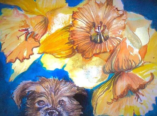Puppy Art Print featuring the painting Mork by Mindy Newman