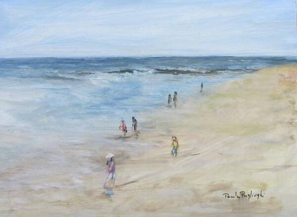 Painting Art Print featuring the painting Morning Beach Crowd by Paula Pagliughi