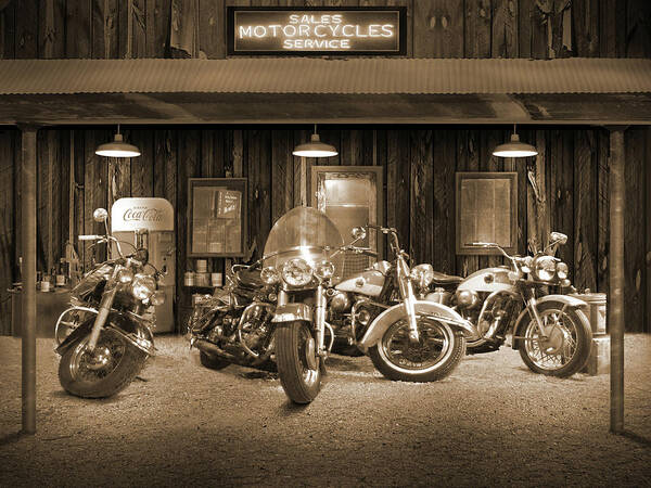Motorcycle Art Print featuring the photograph Motorcycle Sales and Service by Mike McGlothlen