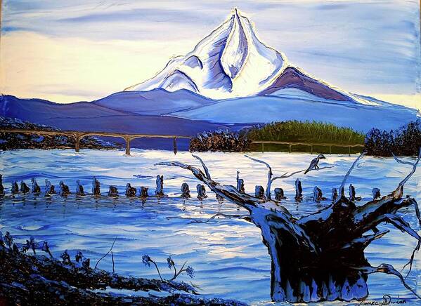  Art Print featuring the painting Mount Hood Over Wintler Beach by Dunbar's Local Art Boutique