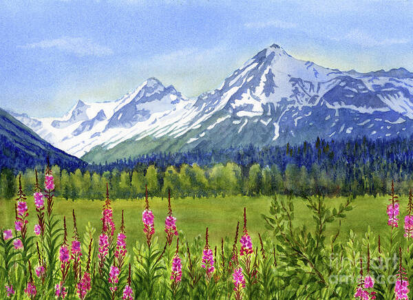 Alaska Landscape Art Print featuring the painting Mountain View from the Seward Highway Alaska by Sharon Freeman