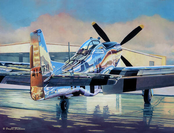 Aviation Art Art Print featuring the painting Mustang In Hangar by Douglas Castleman