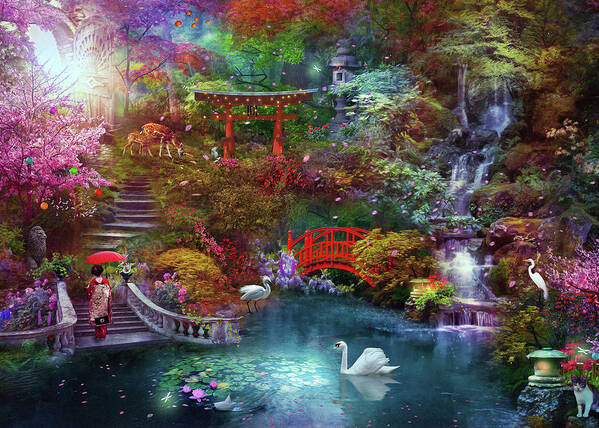 Asian Art Print featuring the digital art My Japanese Garden by Claudia McKinney