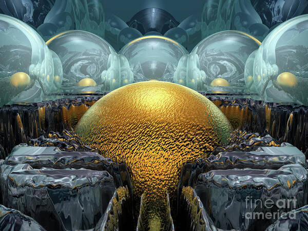 Sci Fi Art Print featuring the digital art Mysterious Golden Orb by Phil Perkins