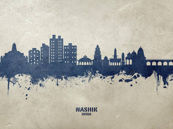 Nashik Art Print featuring the digital art Nashik Skyline India #61 by Michael Tompsett