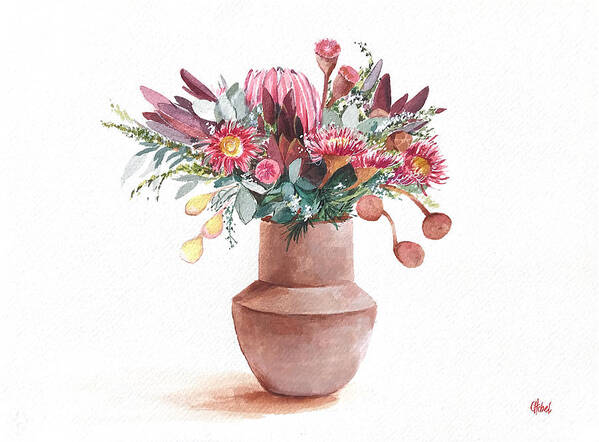 Australian Flowers Art Print featuring the painting Native Flowers Still Life in Vase by Chris Hobel