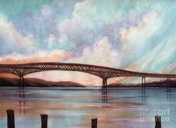 Bridge Art Print featuring the painting Newburgh Beacon bridge sky by Janine Riley