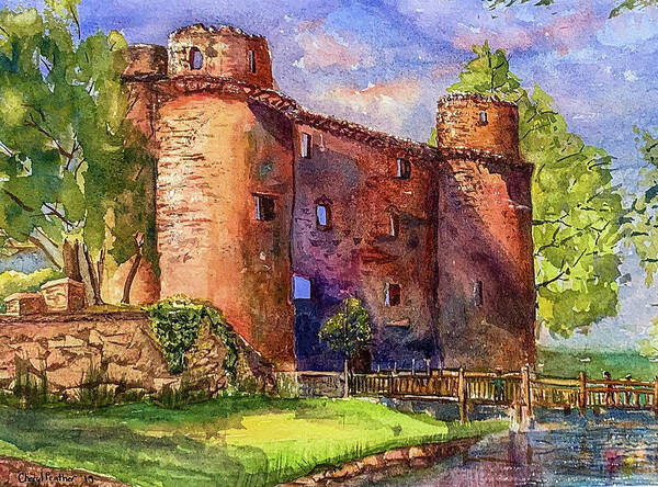 Nunney Castle Art Print featuring the painting Nunney Castle Ruins by Cheryl Prather