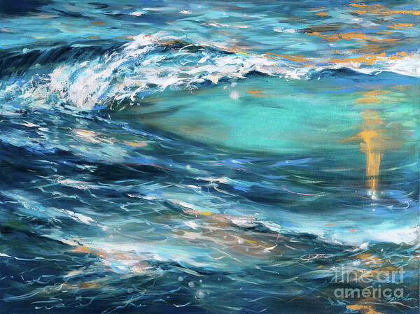 Ocean Art Print featuring the painting Ocean Gold by Linda Olsen