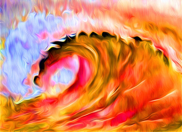 Ocean Wave Art Print featuring the digital art Ocean Wave in Flames by Ronald Mills