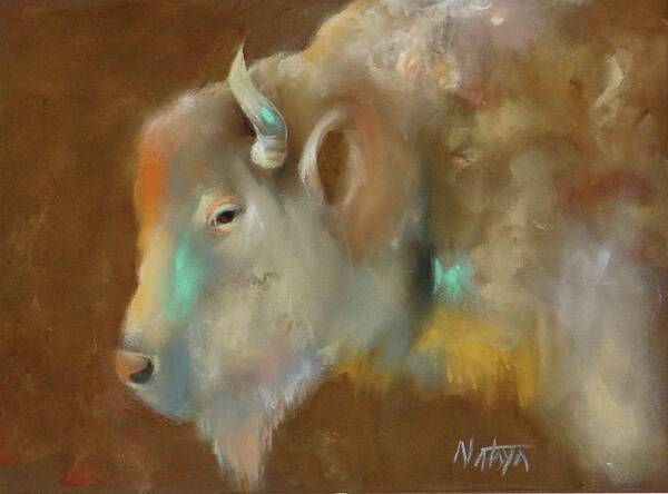 Bison Art Print featuring the pastel White Buffalo Spirit by Nataya Crow