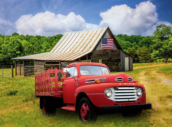 Truck Art Print featuring the photograph Old Truck at the Patriotic Barn by Debra and Dave Vanderlaan