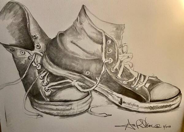  Art Print featuring the drawing Ole Sneakers by Angie ONeal
