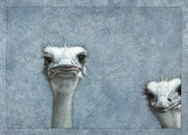 Ostriches Art Print featuring the painting Ostriches by James W Johnson