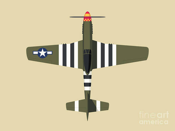 Fighter Art Print featuring the digital art P-51 Mustang Fighter Aircraft - Olive Landscape by Organic Synthesis