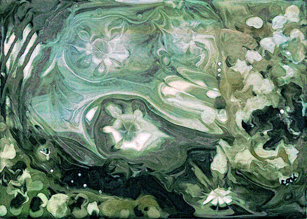 Acrylic Pour Art Print featuring the painting Paint Pour Green by Corinne Carroll