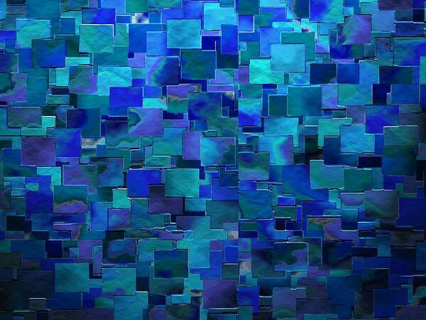Abstract Blue Paint Walls Squares Rectangles Random Pattern Susan Epps Oliver Original Art Print featuring the digital art Paint the Walls by Susan Epps Oliver