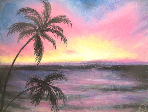 Palm Sunset Art Print featuring the painting Palm Set by Jen Shearer