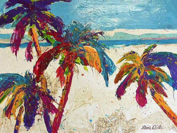 Palm Trees Art Print featuring the painting Palmas en La Playa by Elaine Elliott