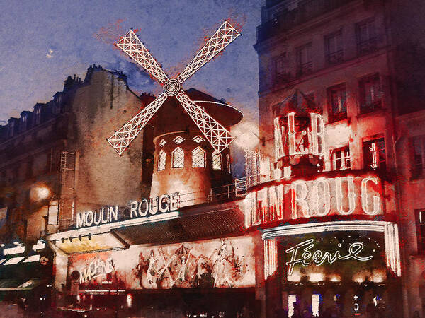 Moulin Rouge Art Print featuring the painting Paris. Moulin Rouge. by Alex Mir