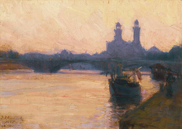 Seine Art Print featuring the painting Paris sunset, the Seine, 1902 by AM FineArtPrints