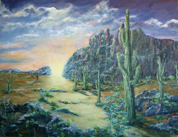 Sunset In The Desert Art Print featuring the painting Path of Sunlight by Thomas Restifo