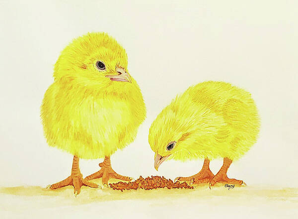 Yellow Art Print featuring the painting Pecking Order by Linda Clary