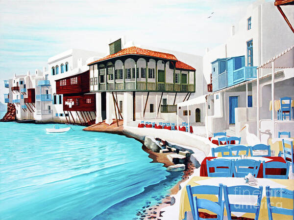 Mykonos Art Print featuring the painting PETROS IN MYKONOS - prints of oil painting by Mary Grden