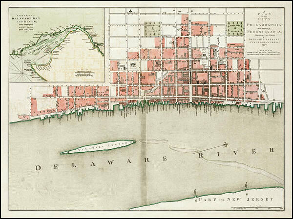 Philadelphia Art Print featuring the photograph Philadelphia Pennsylvania Vintage City Map 1776 by Carol Japp