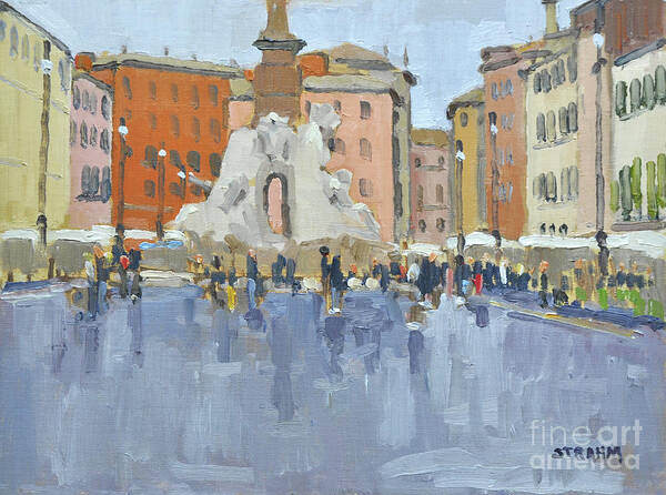 Piazza Art Print featuring the painting Piazza Navona - Rome, Italy by Paul Strahm
