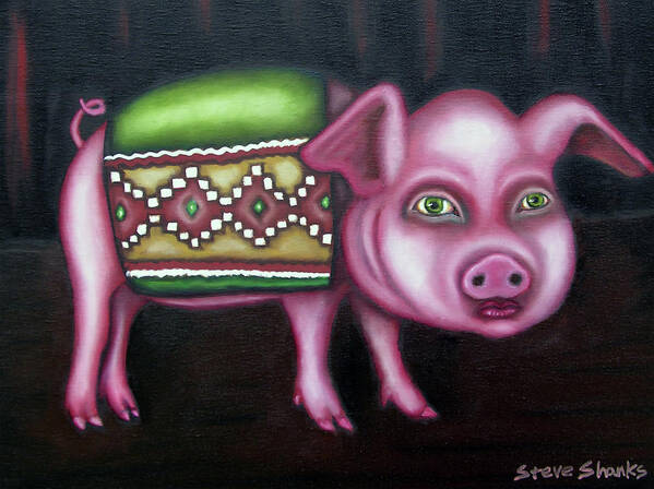 Pig Art Print featuring the painting Pig in a Blanket by Steve Shanks