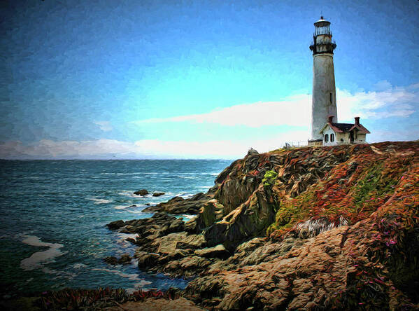 Pigeon Point Art Print featuring the photograph Pigeon Point Lighthouse Painting by Judy Vincent